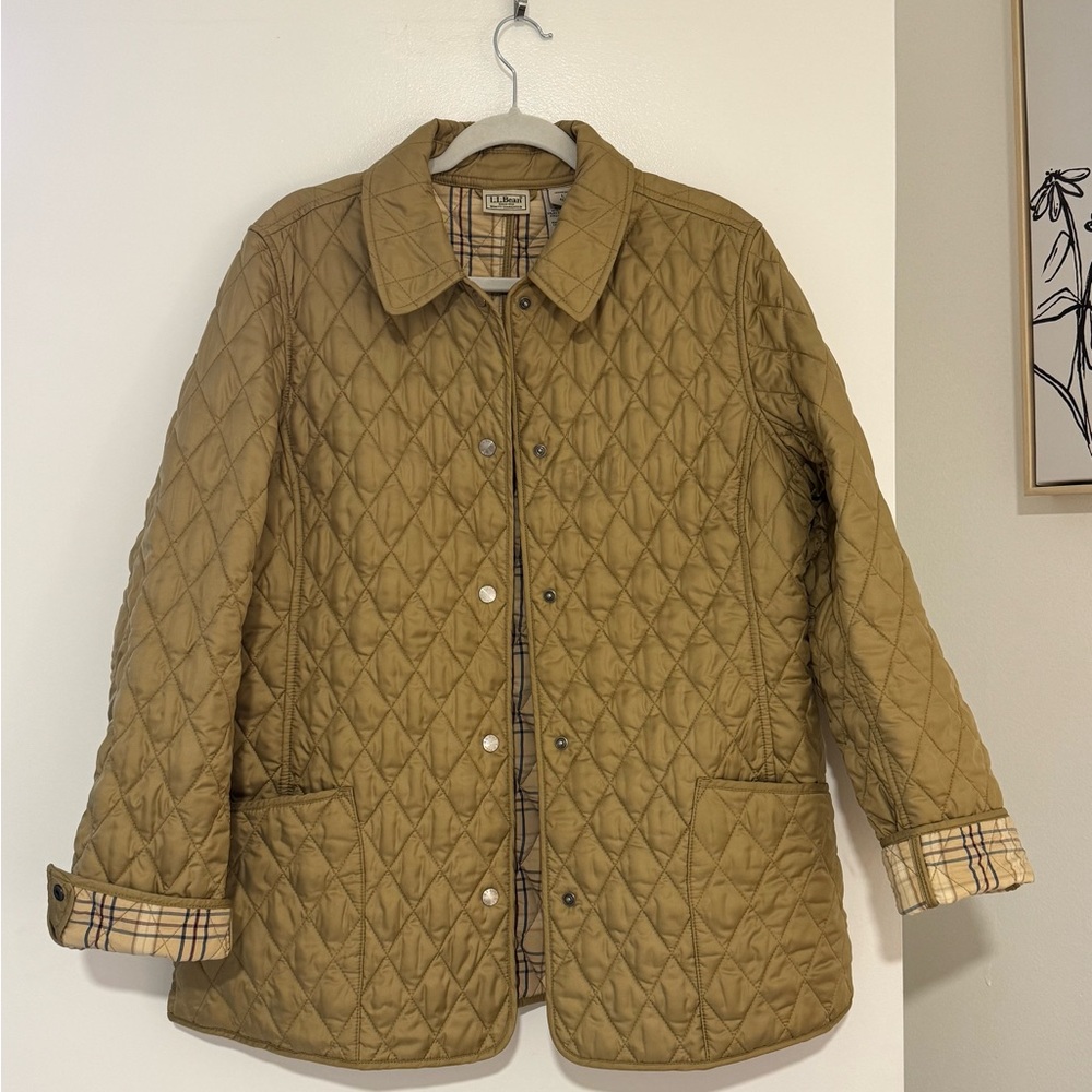 L.L. Bean Quilted Utility Jacket in Tan with Plaid Lining